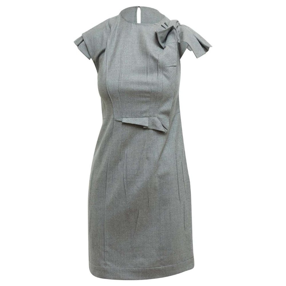 Miu Miu Gray Short Sleeve Wool Pencil Dress Sz 38